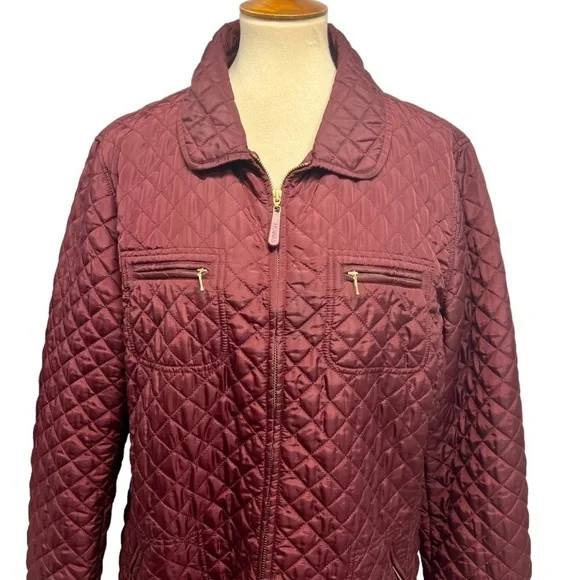 Hobbs London Burgundy Quilted Zip Front Hip Length Coat Women’s US 14 - Picture 4 of 14